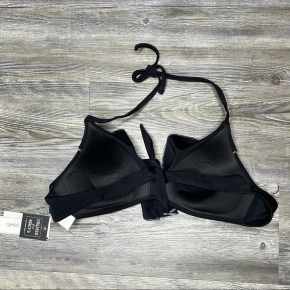 Salt + Cove Women's Black Ruffle Trimmed Push-Up Halter Bikini Swim Top Junior’s - Picture 3 of 3